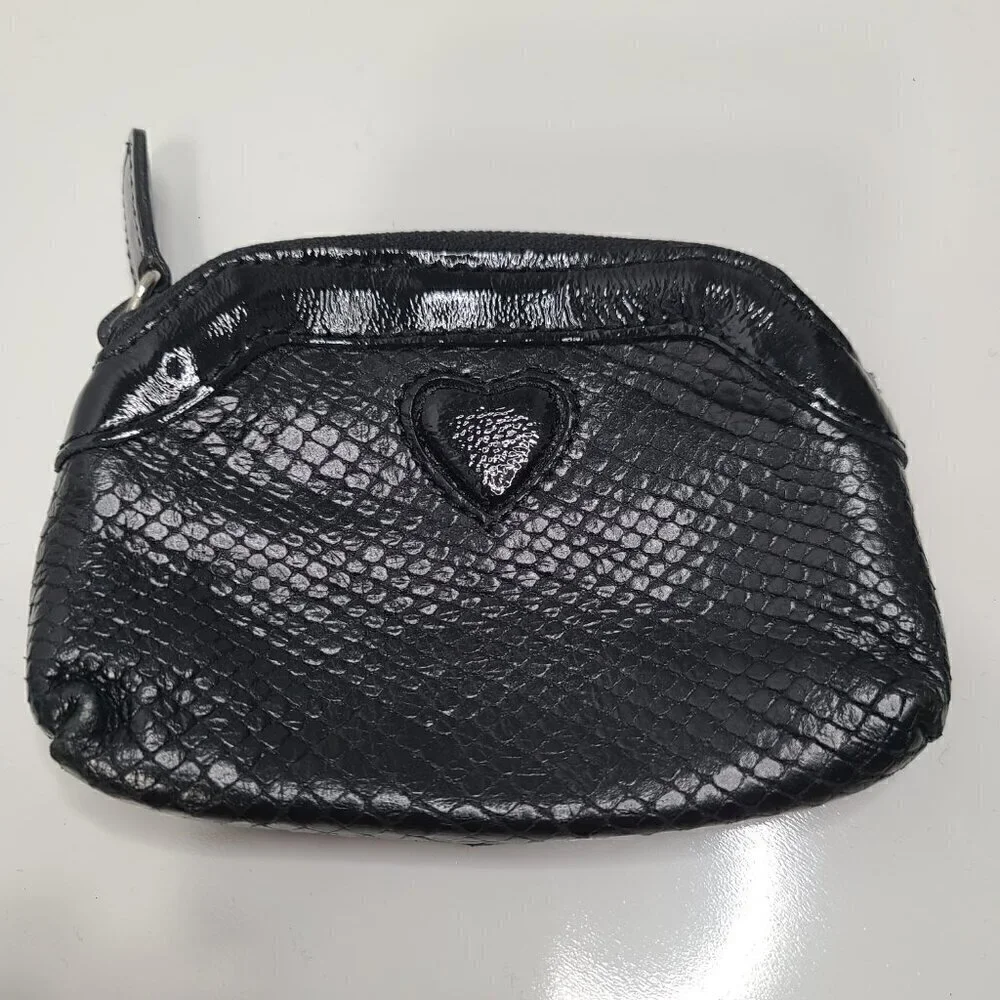 Brighton Snakeskin Purse Small Pouch Heart Genuine Black Leather